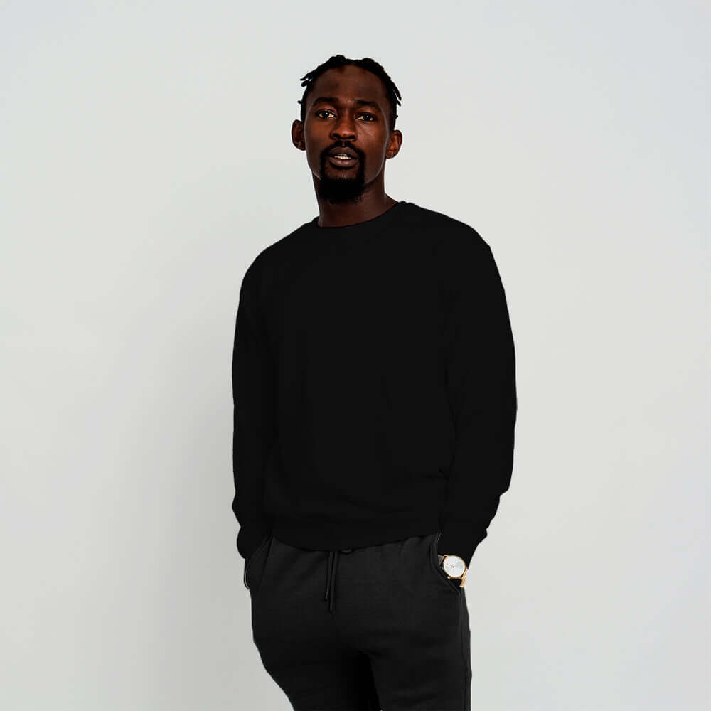 2615 Unisex French Terry Crewneck Sweatshirt with Pocket black