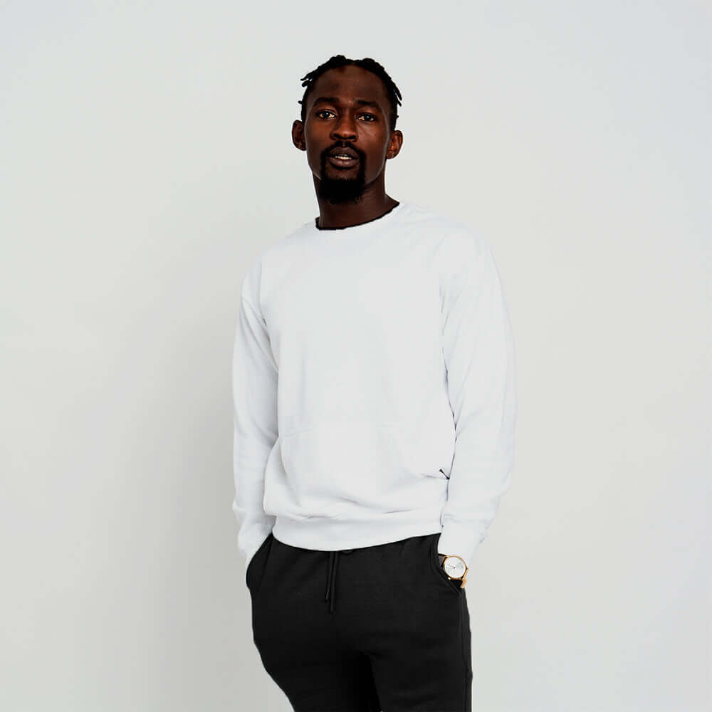 Unisex French Terry Crewneck Sweatshirt with Pocket white