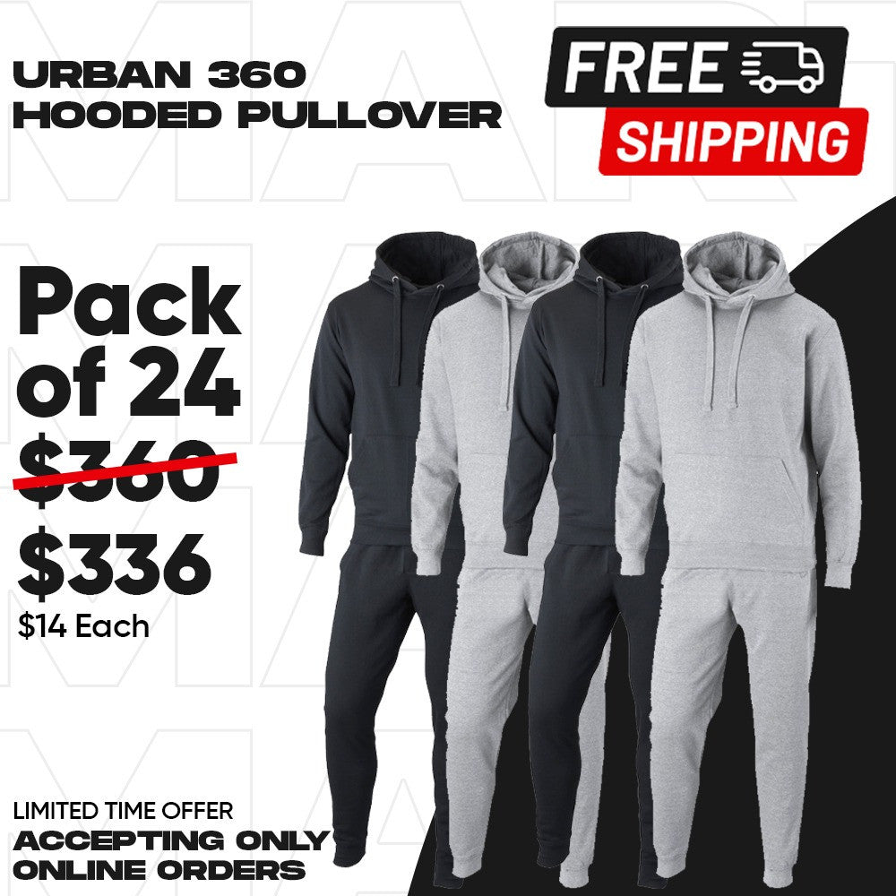 Lot Of 24 Urban 360 Adult Heavy Blend 7.75 oz., 55/45 Hood Pullover Sets